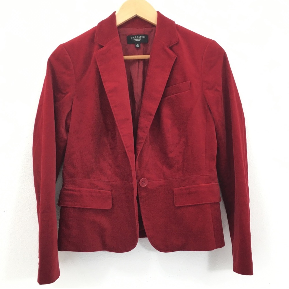 Talbots One Button Red Velvet Blazer Size Small P